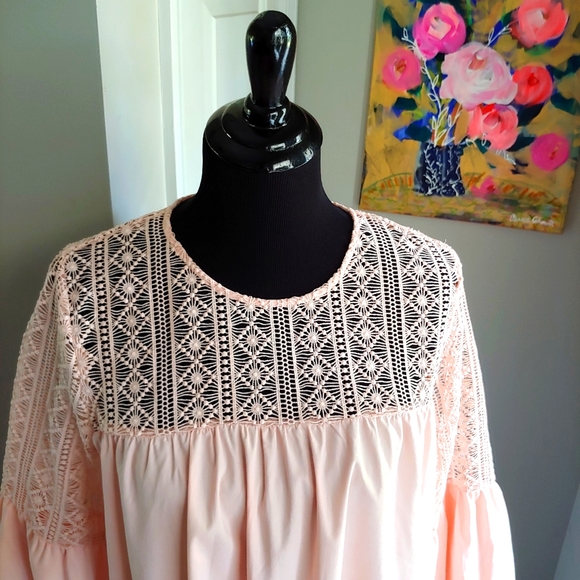 Sharagano Crocheted Poplin Top - Picture 2 of 11